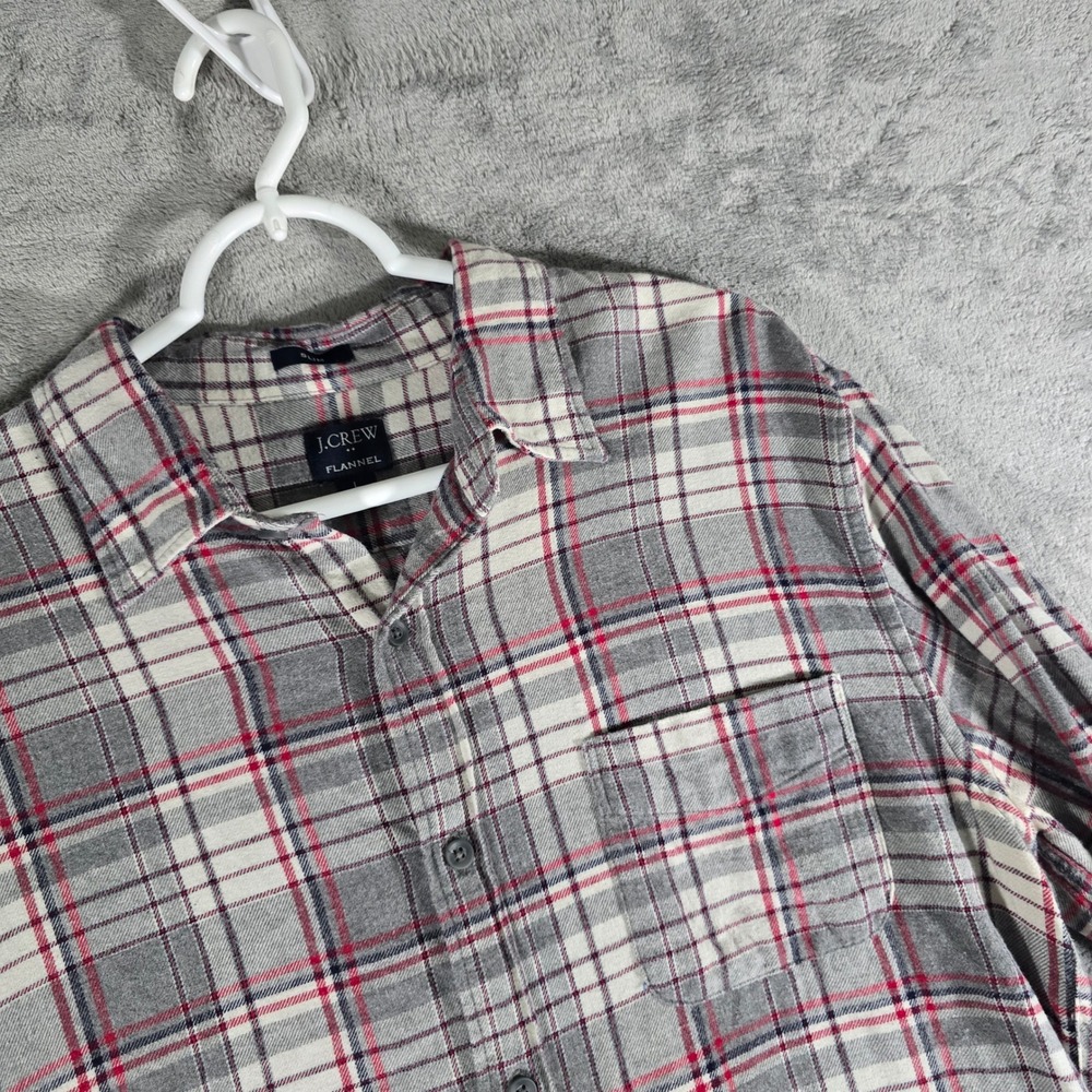 J.Crew Flannel Shirt Slim Fit Plaid Button Up Long Sleeve Gray Red L‎
